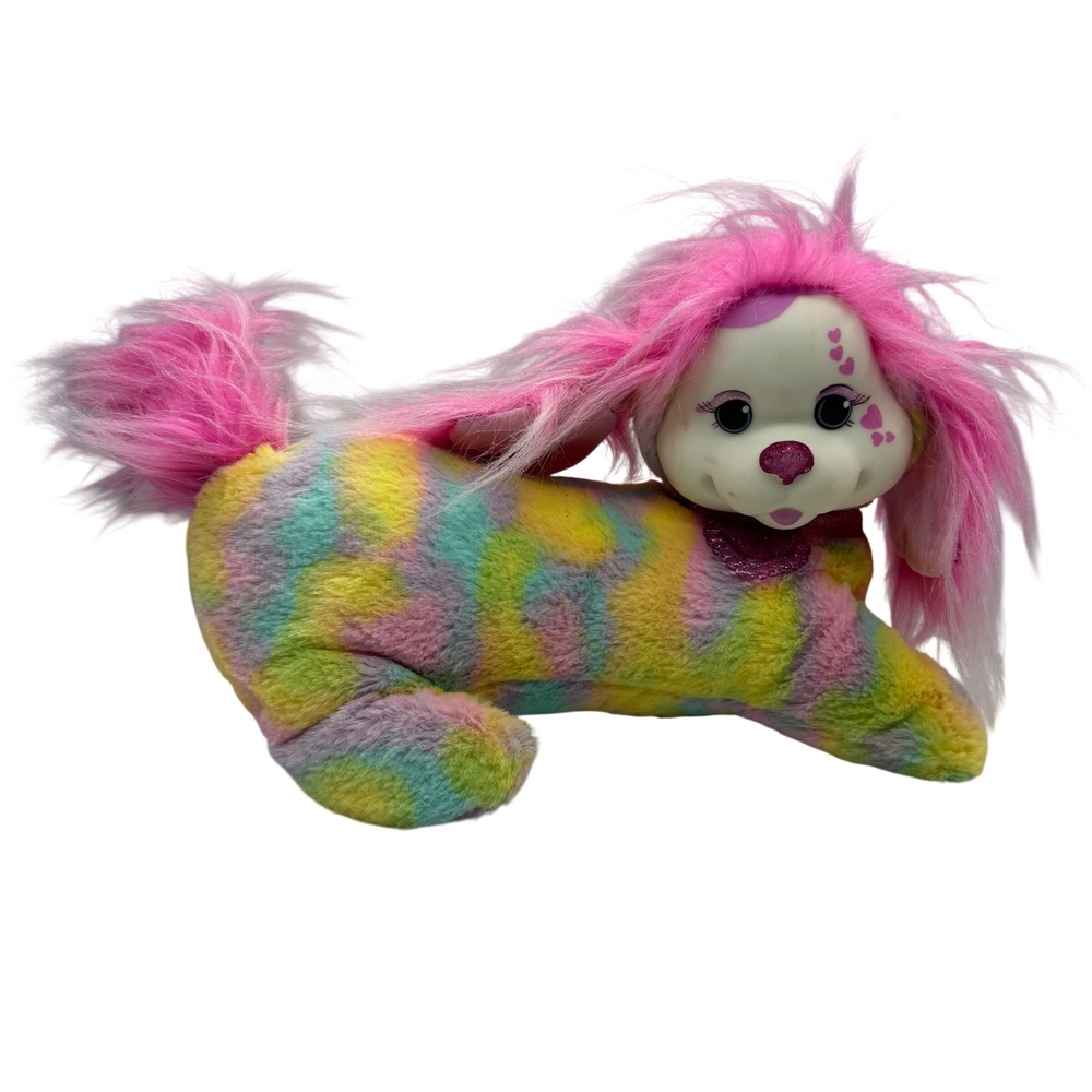 Puppy Surprise Rainbow Tie Dye Plush Dog 2 Pups Pink Hair Hearts 2016 15 Inch